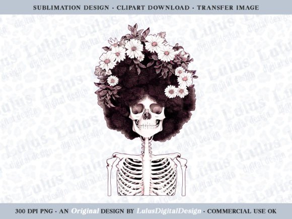 Blush Pink Floral Afro Skeleton Clip Art: Is This Vintage Halloween Design Right for Your Project?