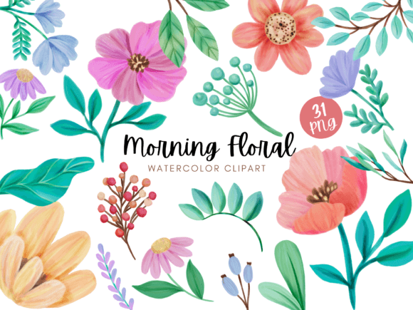 Enhance Your Creative Projects with Morning Floral Watercolor Clipart Pastel