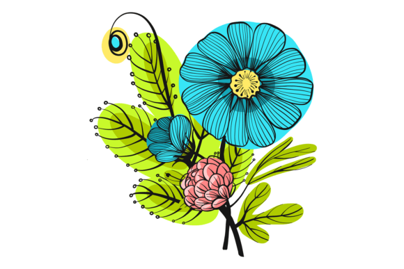 Floral Bouquet with Blue Flowers and Greenery