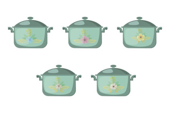 Floral Design Kitchen Pot Vector Elements