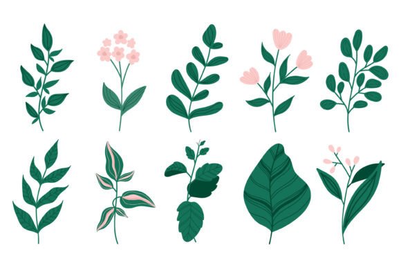 Green Floral Elements in Modern Graphic Design