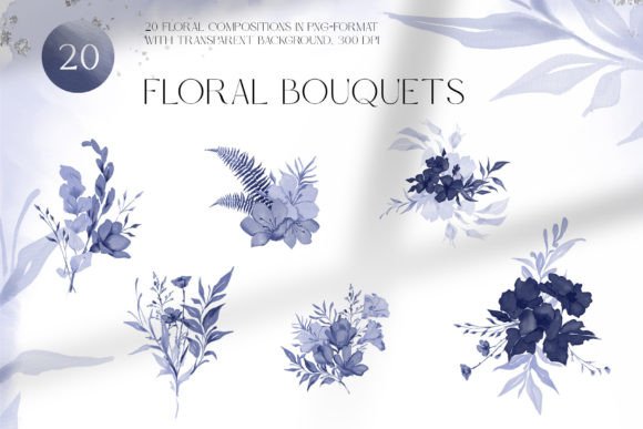 Navy Blue Floral Bouquets: Streamlining Your Design Process with Ready-Made Botanical Graphics