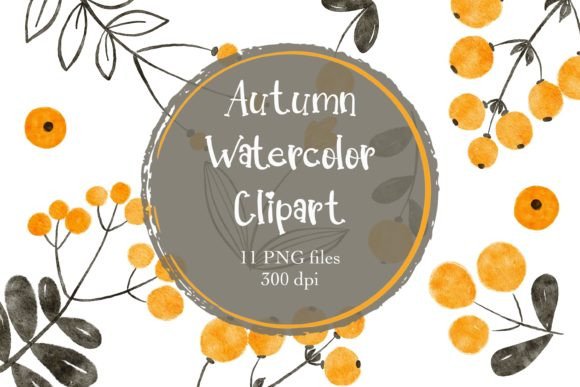 Watercolor Floral Autumn Clipart PNG Set