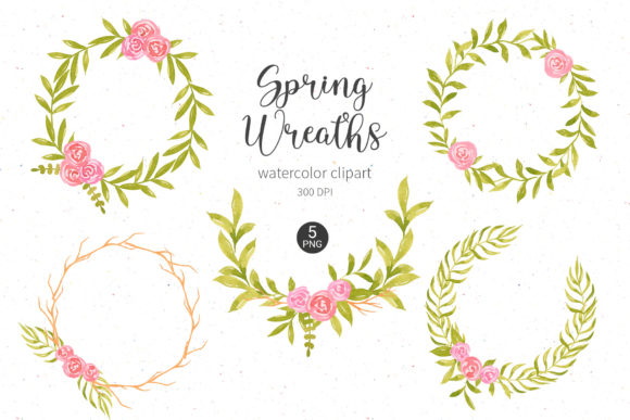 Watercolor Spring Floral Wreath Clipart